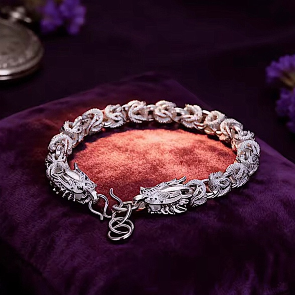 NEW 925 STERLING SILVER UNISEX CHUNKY STATEMENT DRAGON BRACELET